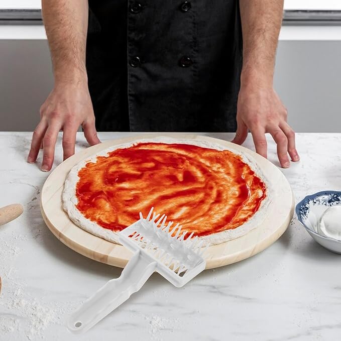 Pizza Dough Hole Puncher Rolling Pin for Pizza and Bread Baking White Plastic with Ergonomic Design Time-saving Kitchen Accessory for Baking - Image 3