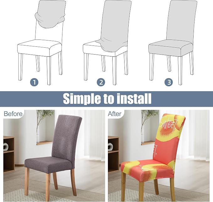 Dining Chair Covers, Stretch Seat Covers, Washable Furniture Protector | 4 Pack, Washable, Stretch Fit, Soft, Non Slip, Dining Chair Covers, Seat Protector, Furniture Cover,Easy Clean - Image 4