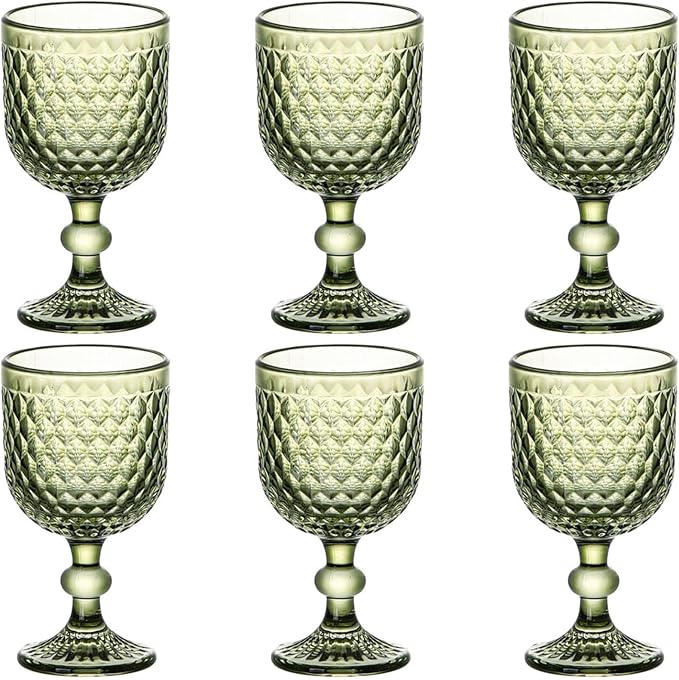 Taganov Green Wine Glass Water Goblets Vintage Glassware set of 6 Colored Stemware 13.5 oz for Wedding Party Bar Housewarming Gift by Taganov