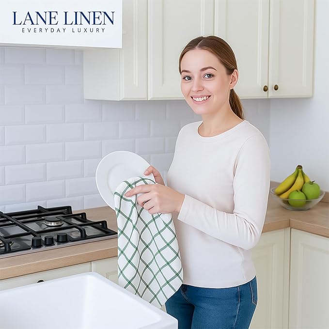 LANE LINEN Cotton Kitchen Towels Set, 6-Pack – Absorbent, Quick-Drying Dish Towels, 18" x 28", Premium Hand and Tea Towels - Olive - Image 4
