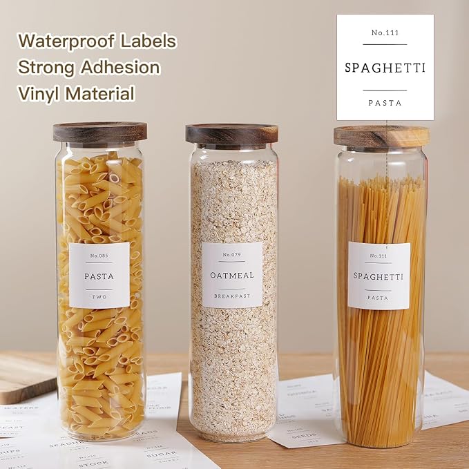 CZZGSM 3 Set Glass Pantry Storage Jars with Acacia Airtight Lid - 50oz Thicken Glass Kitchen Canisters with 132 Pantry Labels - Tall Food Storage Containers with Wood Lid for Pasta,Spaghetti,Cereal - Image 3