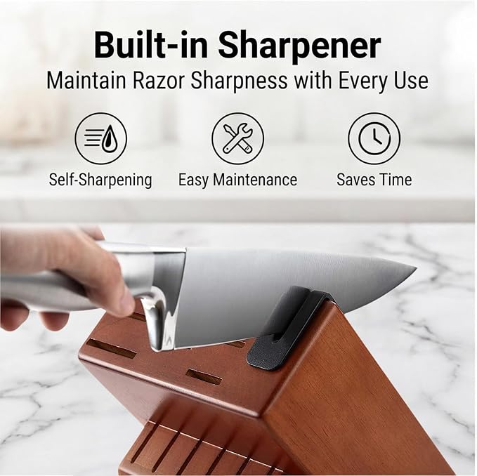 McCook Kitchen Knife Set 15PC Knife Block Set w Built-in Sharpener | German Forged Stainless Steel,Razor Sharp,15 PC, Anti-Rust,Restaurant Grade,Ergonomic Handles,Full Tang,Gift Box - Image 3