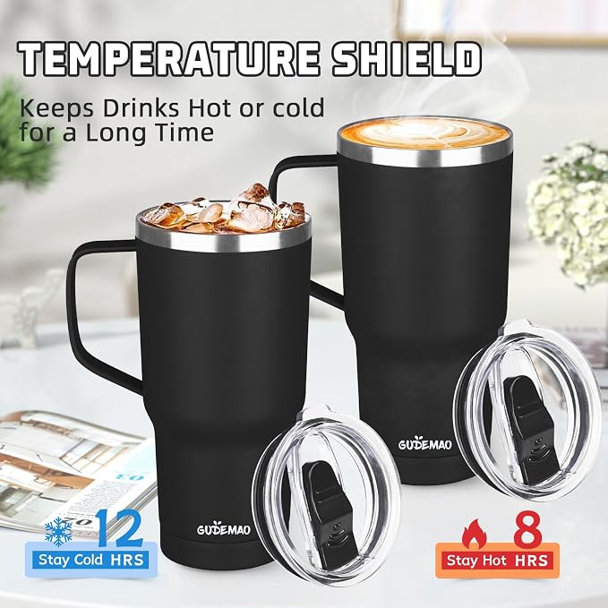 20 oz Insulated Coffee Mug with Ceramic Coating, Stainless Steel Travel Mug Tumbler with Handle Lid and Straw, Double Wall Leak-Proof Coffee Travel Mug Keeps Drink Hot and Cold (Black) - Image 4