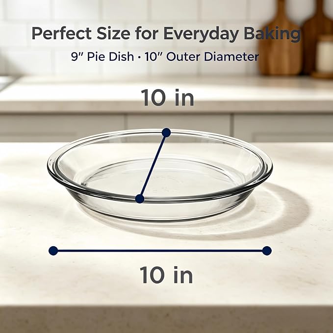 2 Pack 9 Inch Clear Glass Pie Pan, Oven Safe Round Glass Baking Dish for Pie, Quiche, Tart and Homemade Dessert Baking - Image 2