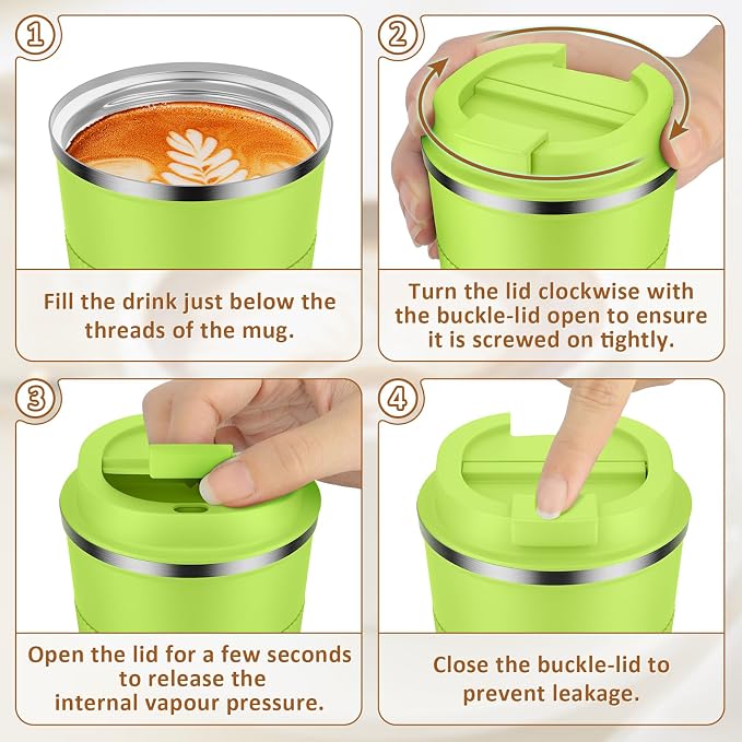 KETIEE Coffee Mug 12oz, Insulated Travel Mug with Leakproof Lid, Double Wall Vacuum Travel Coffee Mug Stainless Steel Reusable Coffee Cup for Hot and Iced Coffee Tea Water (Green) - Image 8