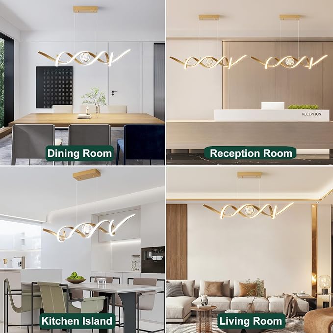ORANOOR LED Modern Chandelier 39inch Dimmable Kitchen Island Pendant Lights | Gold Chandelier Light Fixtures, Linear Wave Spiral LED Pendant Lighting Over Island, Dining Room Lights Ceiling Hanging, 36W - Image 8