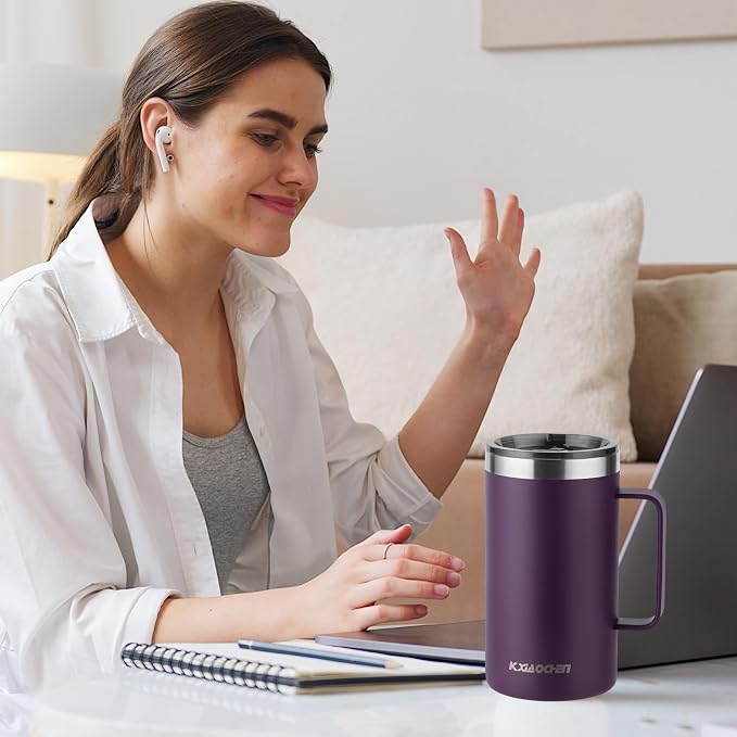 KXIAOCHEN 20 oz Insulated Coffee Mug, Coffee Cup with Lid and Wide Handle | 18/8 stainless steel, 6+ hours hot or 12+ hours cold, wide mouth, no-sweat exterior, for office, work, home and camping - Image 3