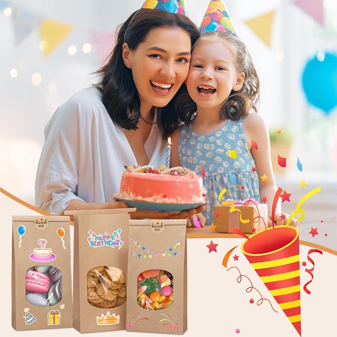 Eupako 4.5x2.36x9.6 Bakery Bags with Window 50 PCS Brown Kraft Paper Bags | Tin Tie Tab Lock Bags for Cookies, Coffee, Included 50 PCS Handmade Stickers - Image 8