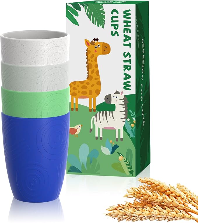 Homienly Drinking Glasses & Everyday Kids Tumblers Wheat Straw Cups 4-Pack Set | Textured Reusable Plastic Cups Essential Kitchen Cups | Dishwasher Safe for Party, Home, Camping (12 oz, Island Color) by HOMIENLY