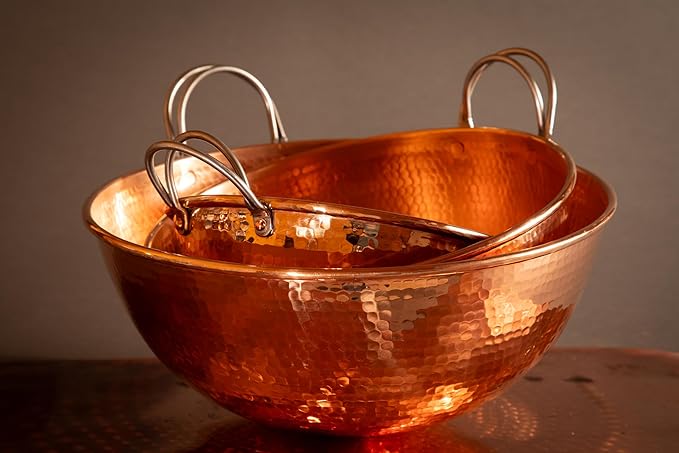 Sertodo Copper Mixing Bowl | 2.5 quart capacity, 10-inch diameter | Ergonomic Stainless Steel handle | 100% Pure Copper, Heavy Gauge, Hand Hammered | Whip Eggs Whites to Perfection | NOT for Salads