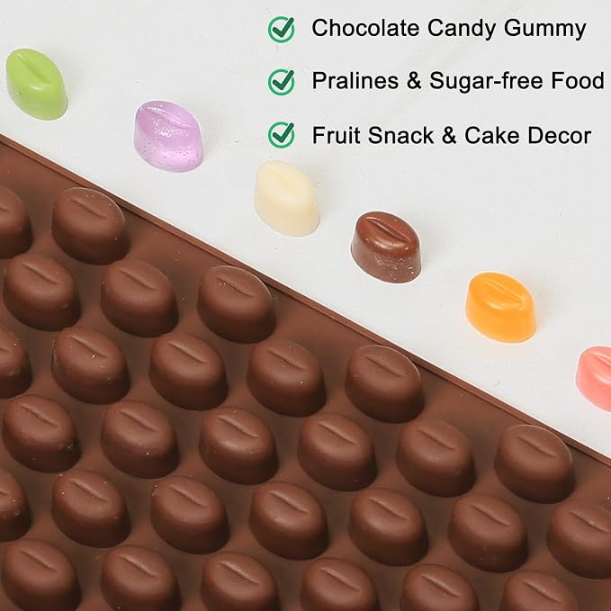 Mini Coffee Bean Molds, 55 Cavities Silicone Chocolate Mold | Coffee Bean Shape, Food Grade Mini Silicone Mold, For Homemade Sugar Free Chocolate Chips/Snacks/Cake Décor, 2 PCS - Image 6