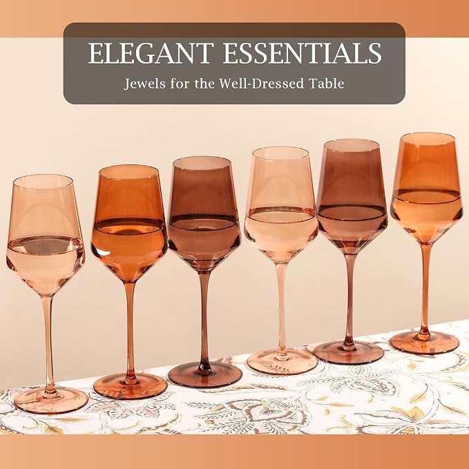 comfit Venus Wine Glasses Set of 6-14oz [Hand-Blown] Maillard-Inspired Amber & Espresso Stemware, Brown Crystal Wine Glasses, Birthday Wedding Housewarming Valentine's Day Gifts - Image 2