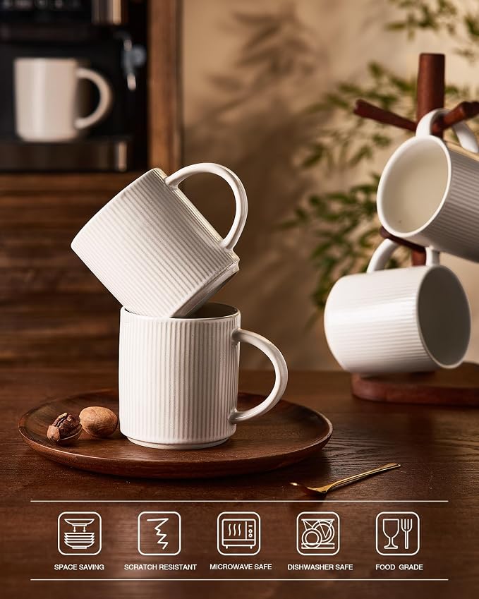 famiware Coffee Mug Set for 4, Star 16 oz Catering Mugs Cup Set with Handle for Coffee, Tea, Cocoa, Milk - Ceramic Stoneware Drinkware Set, Matte White - Image 7