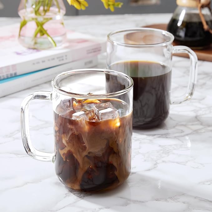 Glass Coffee Mugs, 24 oz Ice coffee cups, Large Clear Tea Cups Set of 2, Glass Mugs with Handles, Glass Cups for Latte, Cappuccino, and Tea - Image 4