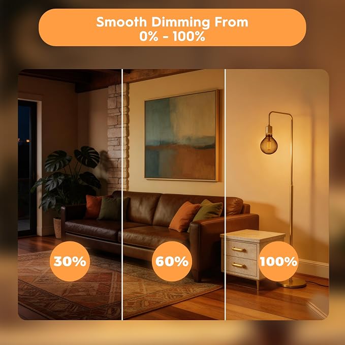 G125 Edison LED Bulb,4W Dimmable E26,2200K Smoke Striated Glass | Vintage Oversized Large Edison Bulb, Soft Warm Lighting, Dim, Widely Used In Stores, Coffee Shops & Indoor Outdoor Scenes - Image 6