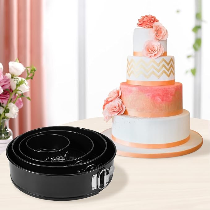 Springform Pan Set of 4, 4/7/9/10inch Cake Pan, Non-Stick Leak-Proof with Removable Bottom, Cheesecake Pan for Baking, Black - Image 6