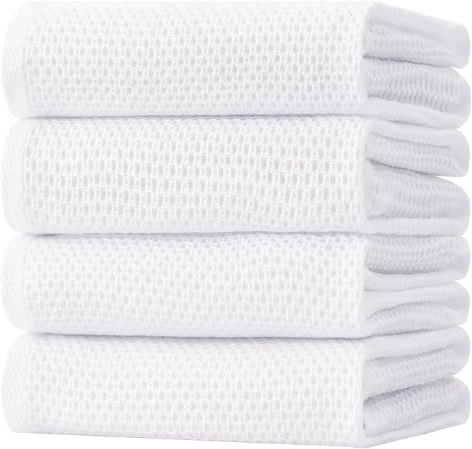 Homaxy 100% Cotton Oversized Waffle Weave Kitchen Towels 4-Pack, White | 20 x 28 Inches, Ultra Soft Absorbent Dish Towels, Quick Drying Large Cleaning Towels by Homaxy