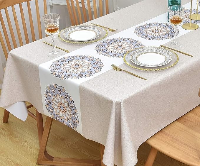 Wipeable Waterproof Tablecloth Vinyl Tablecloths for Rectangle Tables Heavy Duty PVC Tablecloth for Kitchen Dining Table(Flowers-1, 54'' x 78'') by Yofori
