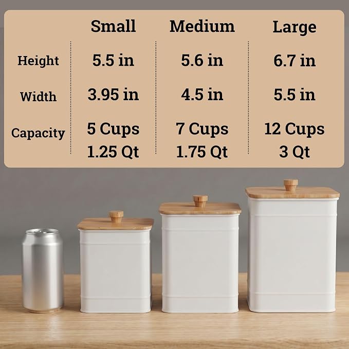 Kitchen Canisters for Countertop Set of 3 w/ Chalkboard Labels & Marker Pen | Airtight Easy Open Bamboo Lids, Dent-Resistant Thick Metal, Customizable Chalkboard Labels, Marker Pen Included, Set of 3 - Image 6