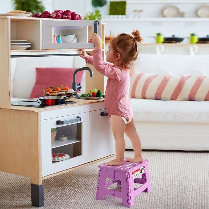 ACSTEP 9 Inch Foldable Step Stool for Kids, 300 lb, Light Purple | Lightweight Plastic Small Foldable Step Stool with Handle, Non-Slip, for Kitchen, Bathroom, Bedroom and Closet - Image 9