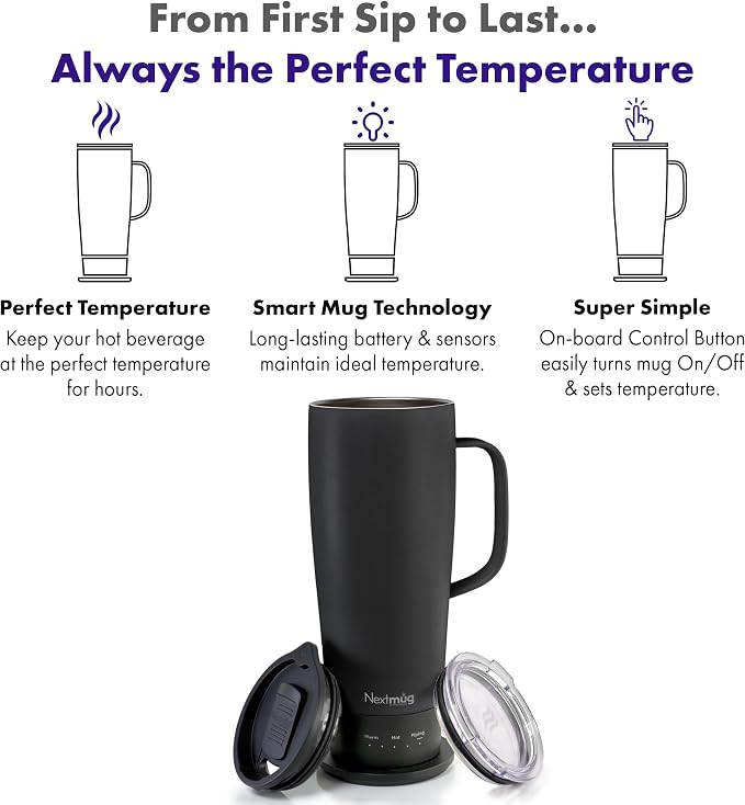 Nextmug Ultra - Temperature-Controlled, Self-Heating Travel Mug | (Black - 24 oz.) – The Biggest Nextmug, No App, Long-Lasting Battery for Work & Study, Great Gift for Coffee Lovers - Image 2