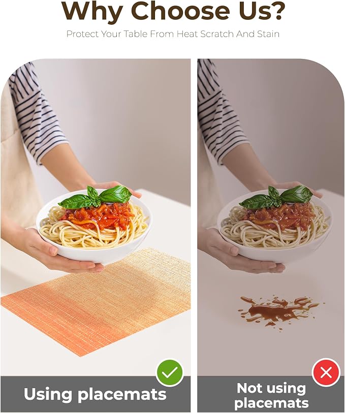 Leetaltree Gradient Burnt Orange Woven Placemats Set of 6 - Heat Resistant Non-Slip Place Mats for Dining Table, Washable Durable PVC Vinyl Woven Table Mats(Gradient Orange-red, 6) - Image 8