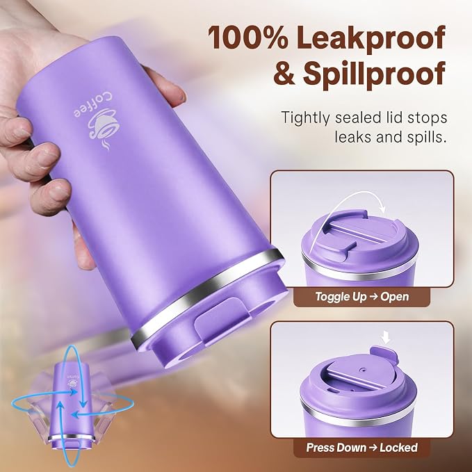17oz Travel Coffee Mug ,Leakproof Vacuum Coffee Cup Insulated Tumbler | 304 Stainless Steel, Double-Wall Vacuum Insulated, Leakproof, Fits Hot & Cold Drinks Car Cup Holders, Travel, Office - Image 6
