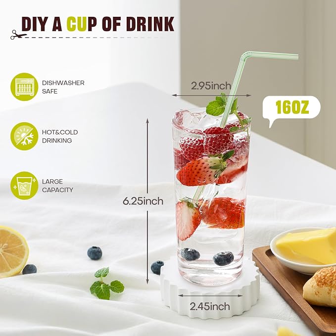 Highball Glasses Set of 8, 16oz Tall Drinking Glasses, Water Glass for Kitchen, Tom Collins Glasses, Mojito Glass Cups, Cocktail Glasses for Bar Glassware - Image 4