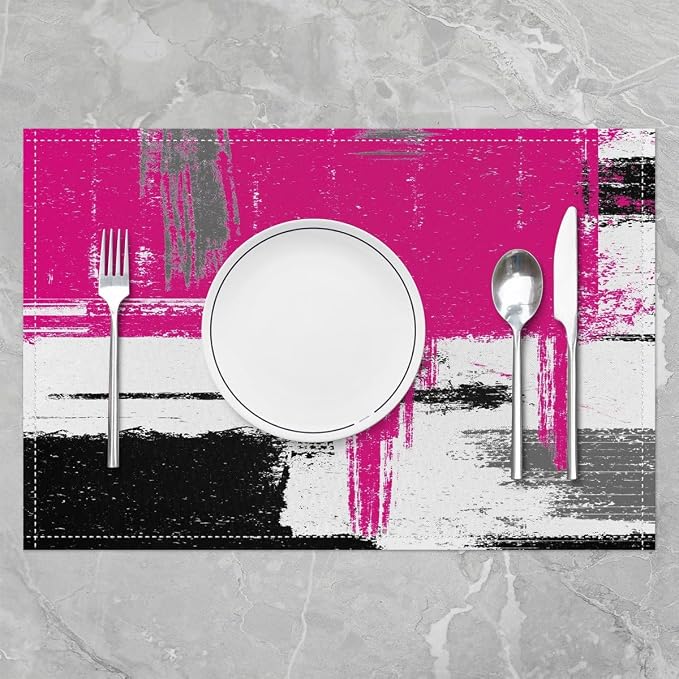 Feelyou Hot Pink White Black Table Place Mats, Geometric Placemats Set of 4 Teens Abstract Modern Art Placemat for Kitchen Dining Table Decor Indoor Outdoor 18"x12" Buffalo Check - Image 2