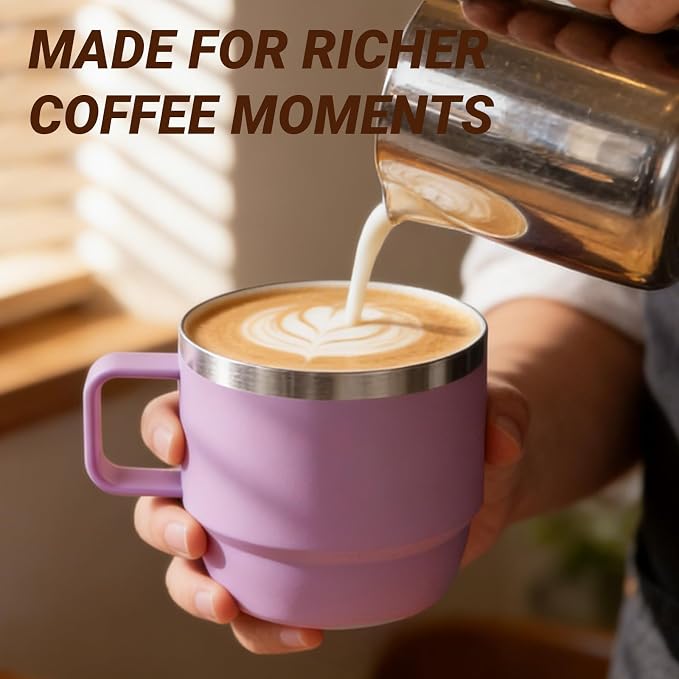 8 oz Small Coffee Mug with Magnetic Sliding Lid & Handle | Ceramic-Lined 18/8 Stainless Steel, Double-Wall Vacuum Insulated, Stackable, Dishwasher Safe, Mini Coffee/Tea Cup, 2 Pack - Image 8