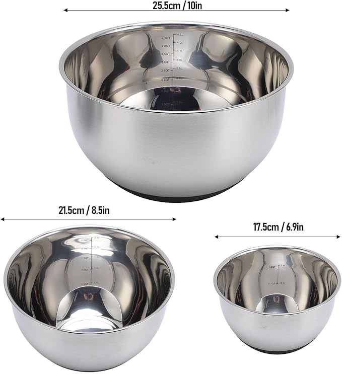 Asixxsix 3PCS Mixing Bowls with Lids Set and 3PCS Graters, Stainless Steel Nesting Bowls, Easy to Use Nesting Salad Bowl for Food Baking, Mixing, Serving, Storing