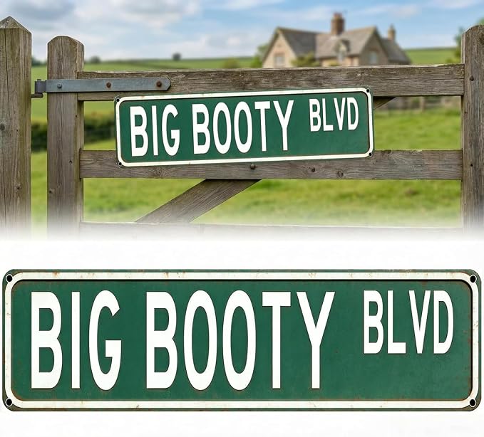 Vintage Tin Signs Big Booty BLVD Funny Metal Sign Inappropriate Humor Bar Home College Dorm Decor Street Signs (Big Booty BLVD Street) 4×16 INCH by Unknown