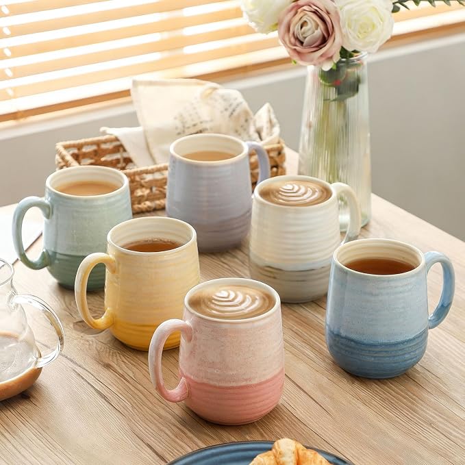 HASENSE Coffee Mugs, 12 oz Porcelain Coffee Cups Set of 6, Two-Tone Reactive Glaze Mugs Gift for Women and Men, Big Colorful Tea Cup for Latte, Cappuccino & Hot Chocolate, Dishwasher Microwave Safe - Image 3