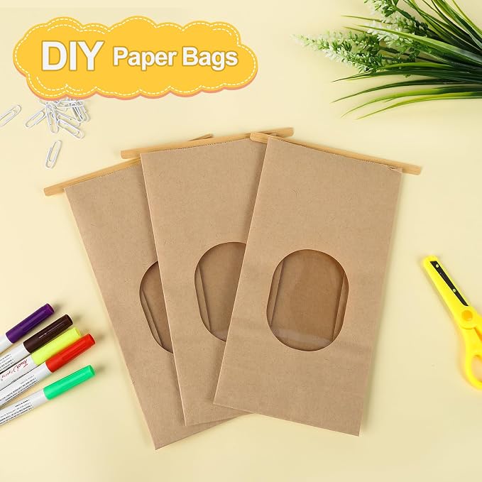 Bakery Bags with Window 60Pcs Kraft Paper Bags for Cookies Coffee | 5x2.75x9.6In Resealable Kraft Bakery Bags with Window & Tin Tie, Keep Cookies Coffee Beans Snacks Fresh & Displayed - Image 7