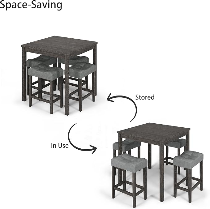 allamazing 5-Piece Counter Dinner Height Table Set, Indoor Modern Rectangular Dining Table Furniture Set for Kitchen, 35 inch Dining Table with 4 stools (1+4 Black) - Image 3