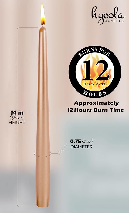 Hyoola 12 Pack Tall Metallic Taper Candles - 14 Inch Copper Metallic, Dripless, Unscented Dinner Candle - Paraffin Wax with Cotton Wicks - Image 4