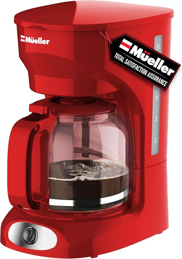 MUELLER HOME 12-Cup Red Coffee Maker | Borosilicate Carafe, Auto-Off, Reusable Filter, Anti-Drip, Keep-Warm Function by MUELLERHOME