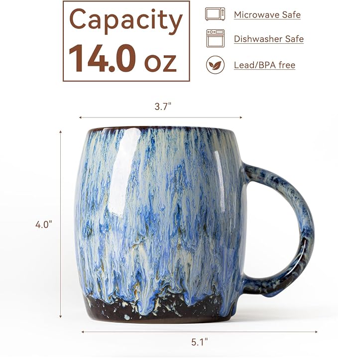 Unique Reactive Glaze Ceramic Coffee Mug - 14 oz Large Coffee Cup with Ergonomic Handle, Deep Sea Blue Mug for Coffee, Tea, Milk - Perfect Birthday & Housewarming Gift for Friends, Women, Men - Image 3