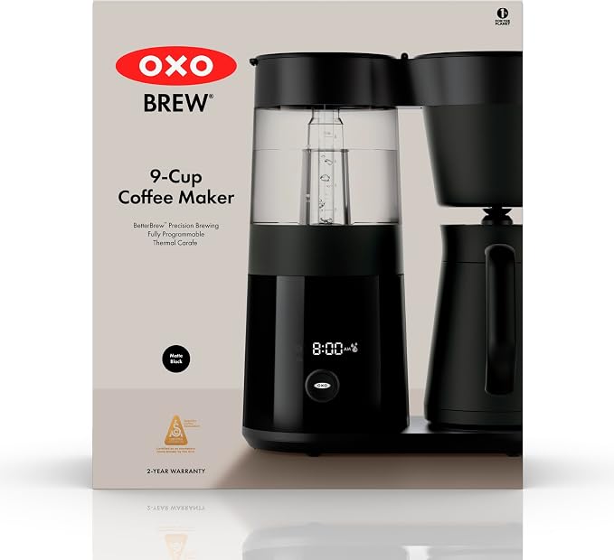OXO Brew 9-Cup Drip Coffee Maker – Programmable Machine, Matte Black | SCA Certified, Thermal Carafe, Rainmaker Showerhead, Auto-Start, Pour Over Style Brewing - Image 7