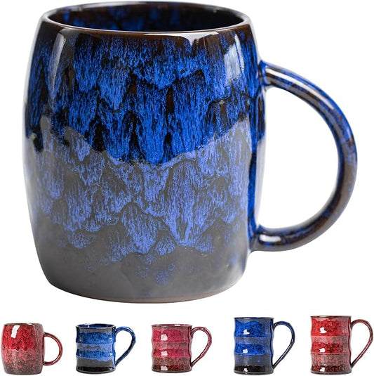 Midnight Blue Ceramic Coffee Mug 14oz - Handcrafted Artisan Mug with Large Comfortable Handle, Unique Design for Coffee Lovers, Dishwasher Safe by XIYUANJI