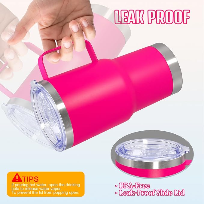 20 oz Tumbler with Handle and Lid Insulated Travel Coffee Mug Hot Pink 1P | Stainless Steel Tumbler, coffee tumbler with handle,Spill Proof Double Wall Vacuum Tumbler Cup Keep Drink Hot & Cold - Image 7