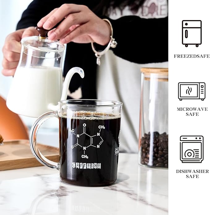 GLASKEY Caffeine Beaker Mug,16 oz Anti-Dripping Borosilicate Caffeine Mug,Cool Coffee Mugs with Handle,Chemistry Mug,Novelty Chemistry Science Teacher Gifts for Women Men