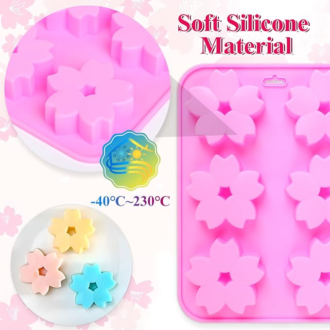 2 Pack Sakura Flower Silicone Soap Molds, 6 Cavity Ice Cube Tray by EORTA for Mousse Chocolate Jelly Dessert Candy Pastry DIY Craft Valentine Day, 9.05 * 6.69inches - Image 5