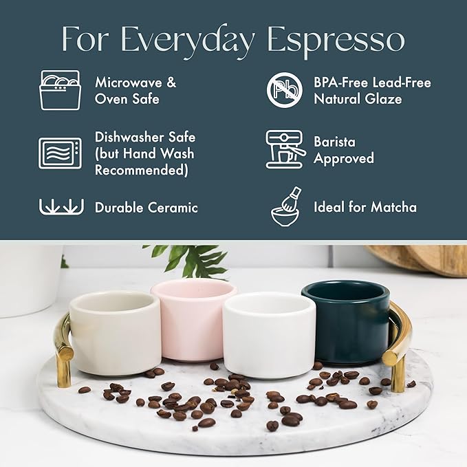 Folk Ceramics Leonard Ceramic Espresso Cups | Modern Stackable Demitasse Mugs for Espresso | Thick Walled, Handleless, Durable, Dishwasher & Microwave Safe | Set of 2, 3oz | Matte Black