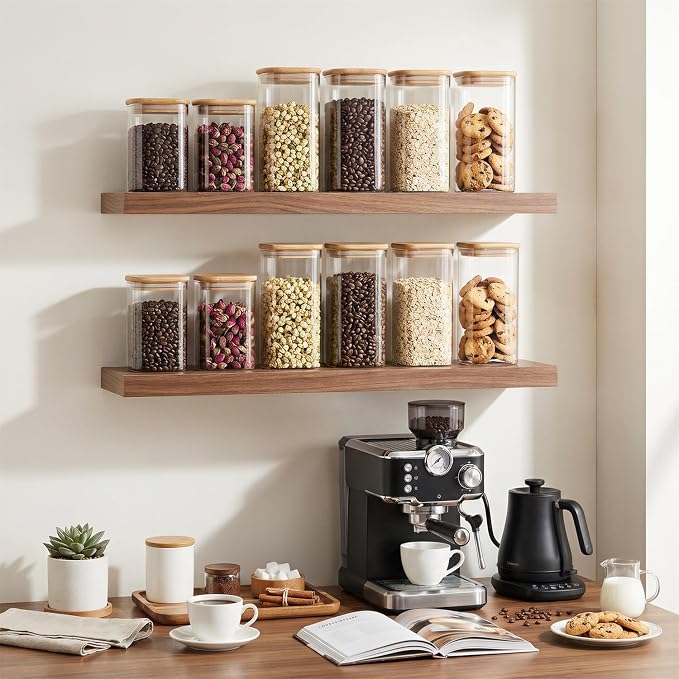 3-Pack 1.6Qt Square Glass Storage Jars with Bamboo Lids | Minimalist Kitchen Organizer,Pantry Storage Container,Food Storage Container,Scandinavian Style Storage,Nordic Style Storage - Image 8