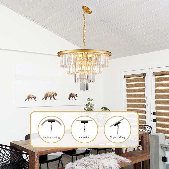 10 Light Modern Gold Crystal Chandelier for Dining Room 24'' Dining Room Light Fixture Contemporary Pendant Round 4-Tier Adjustable Height for Living Room, Foyer, Entryway, Bedroom - Image 6