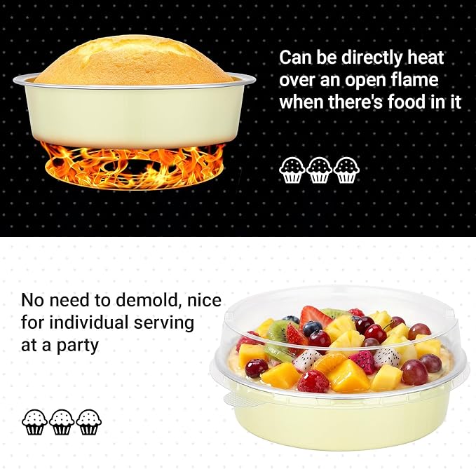 Beasea 100 Pack 4" Mini Pans with Lids, 7.3oz Disposable Aluminum Baking Foil Tins Round Small Tart Pie Container for Individual Cupcake Dessert Muffin Cheesecake Quiche Oven Dishes - Sage Green - Image 3