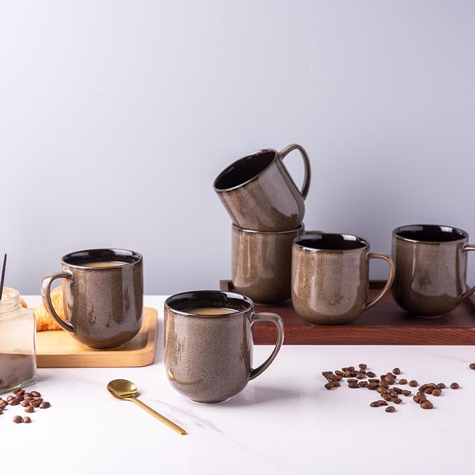 LERATIO 12OZ Ceramic Coffee Mugs Set of 6, Large Porcelain Coffee Cups With Large Handle For Latte,Cappuccino,Milk,Cocoa,|Dishwasher&Microwave Safe Mug Sets,Ideal for Man,Woman,Dad, Mom-Coffee - Image 7