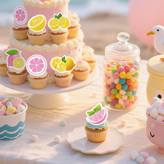 72Pcs Edible Lemon Cupcake Toppers Fruits Theme Party Decorations Lemonade Theme Cupcake Toppers for Summer Fruit Theme Theme Party Wedding Bridal Shower Supplies - Image 4