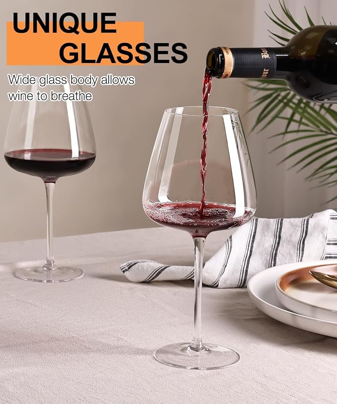 OJA Wine Glasses Set, Crystal Hand Blown Red Wine Glass Set of 2, 23 oz | Long Stem, Unique Large Design, Best for Wine tasting, Birthday, Christmas, Anniversary - Image 4